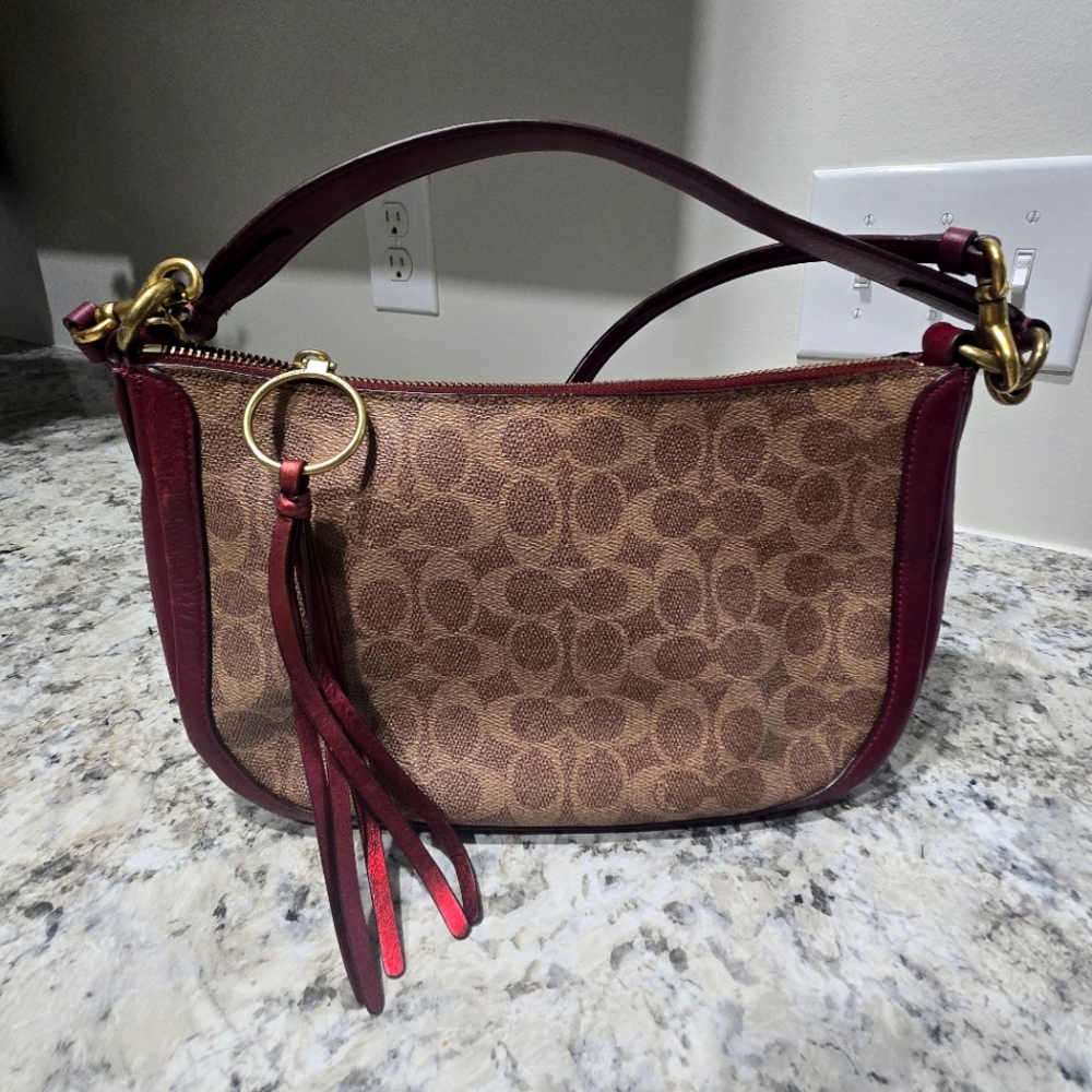 Coach Sutton Signature Brown and Red Shoulder Crosbody Convertible Bag Y2K